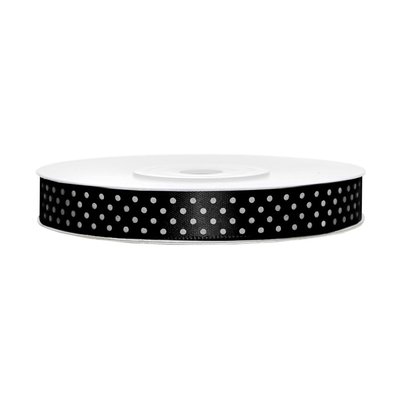 Satinband med vita prickar - Flera olika frger 12 mm x 25 m