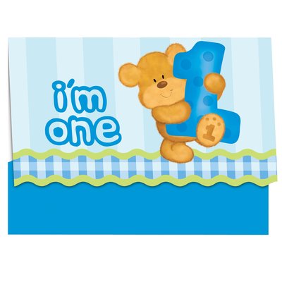 Bl inbjudningskort - I am one - 8 st