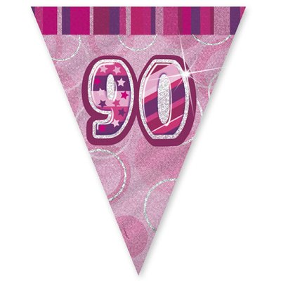 90-rs fdelsedag rosa vimpelbanderoll - plast 3,65m