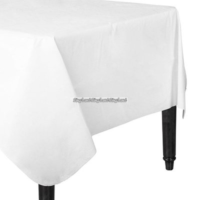 Vit bordsduk i vinyl med baksida av flanell - 132 cm x 228 cm