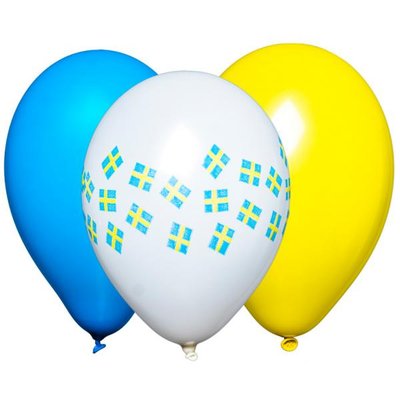 Latexballonger - Gula & Bl med svenska flaggor 10-pack