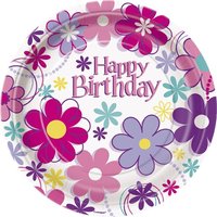 Assietter - Happy birthday blommor 18 cm 8 st Assietter - Happy birthday blommor 18 cm 8 st